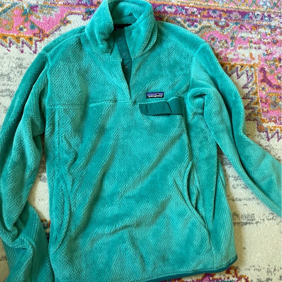 Patagonia Women's 1/4 Button Pullover Sweater Teal Blue Fleece Fuzzy - Picture 2 of 5
